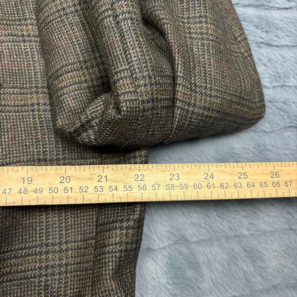 Stafford Executive Brown Glen Plaid Lambswool Blazer Sport Coat 44R 3 Button